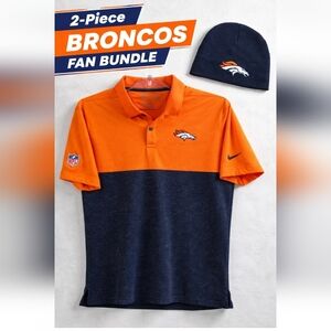 Nike NFL Denver Broncos Dri-Fit Short Sleeve Polo Men's  Size Small & Beanie Cap